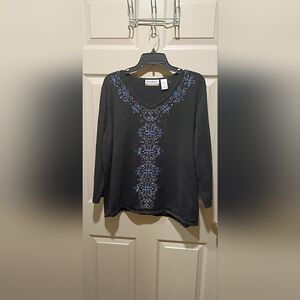 Plus Size 2X Alfred Dunner Black Embellished V-Neck 3/4 Sleeve